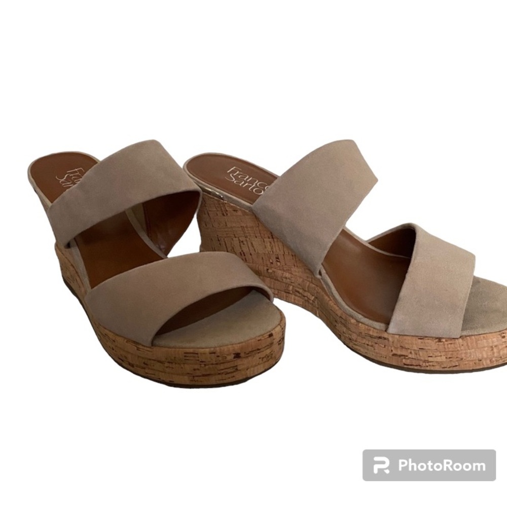 Franco Sarto Fiore Cork Wedge Platform Heel Slip On Sandal With Double S…